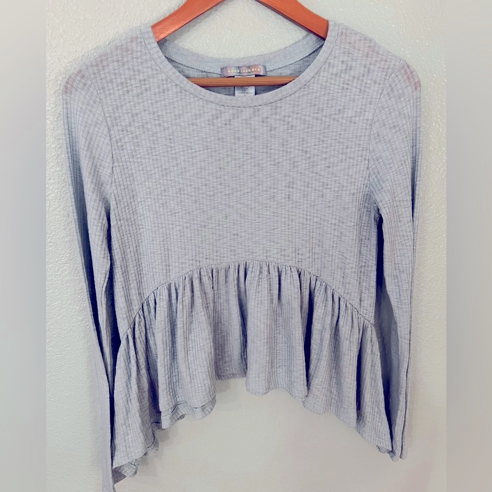 Light Blue Long Sleeve Shirt With Ruffle
